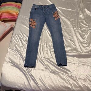 Guess Blue Skinny Jeans with Rose Embroidery